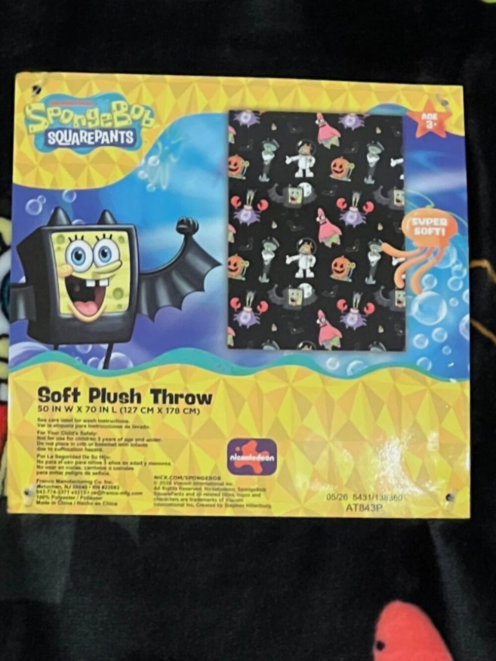 Nickelodeon SPONGEBOB SQUAREPANTS Black HALLOWEEN Plush Throw Blanket 50x70 NWT - Picture 3 of 14